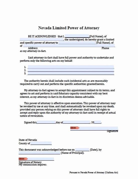 Special Power Of attorney form Awesome Nevada Limited Special Power Of attorney form Power Of