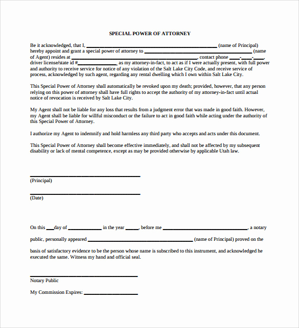 Special Power Of attorney form Awesome Sample Special Power Of attorney form 8 Download Free