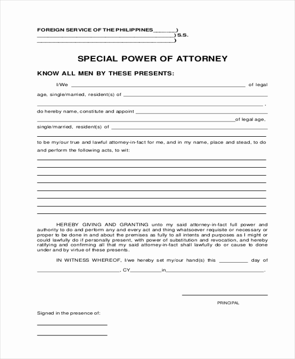 Special Power Of attorney form Lovely Sample Power Of attorney form 20 Free Documents In Word