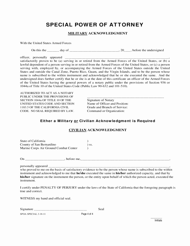 Special Power Of attorney form Luxury Special Military Power Of attorney form Free Download