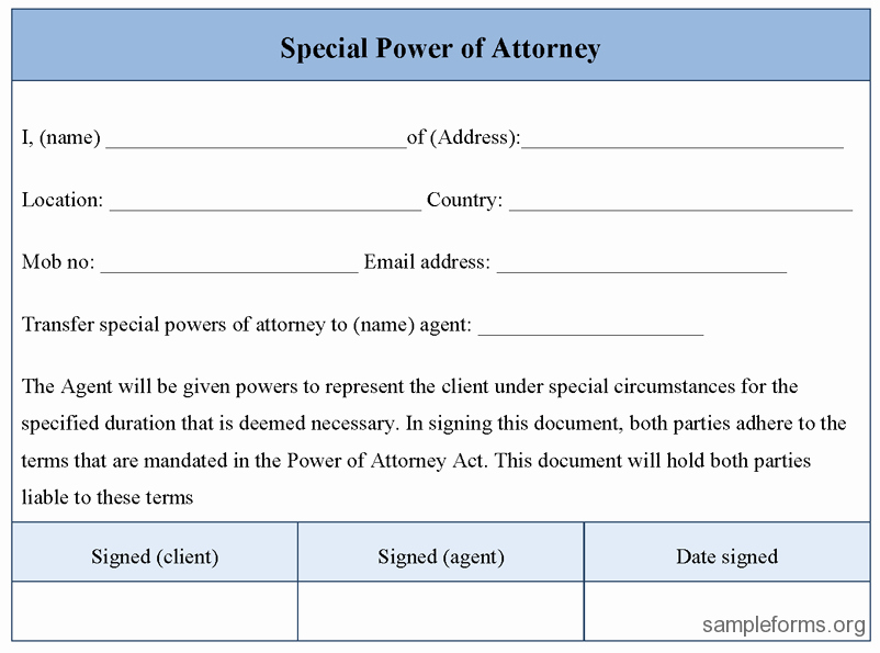 Special Power Of attorney form Unique Special Power Of attorney form Sample forms