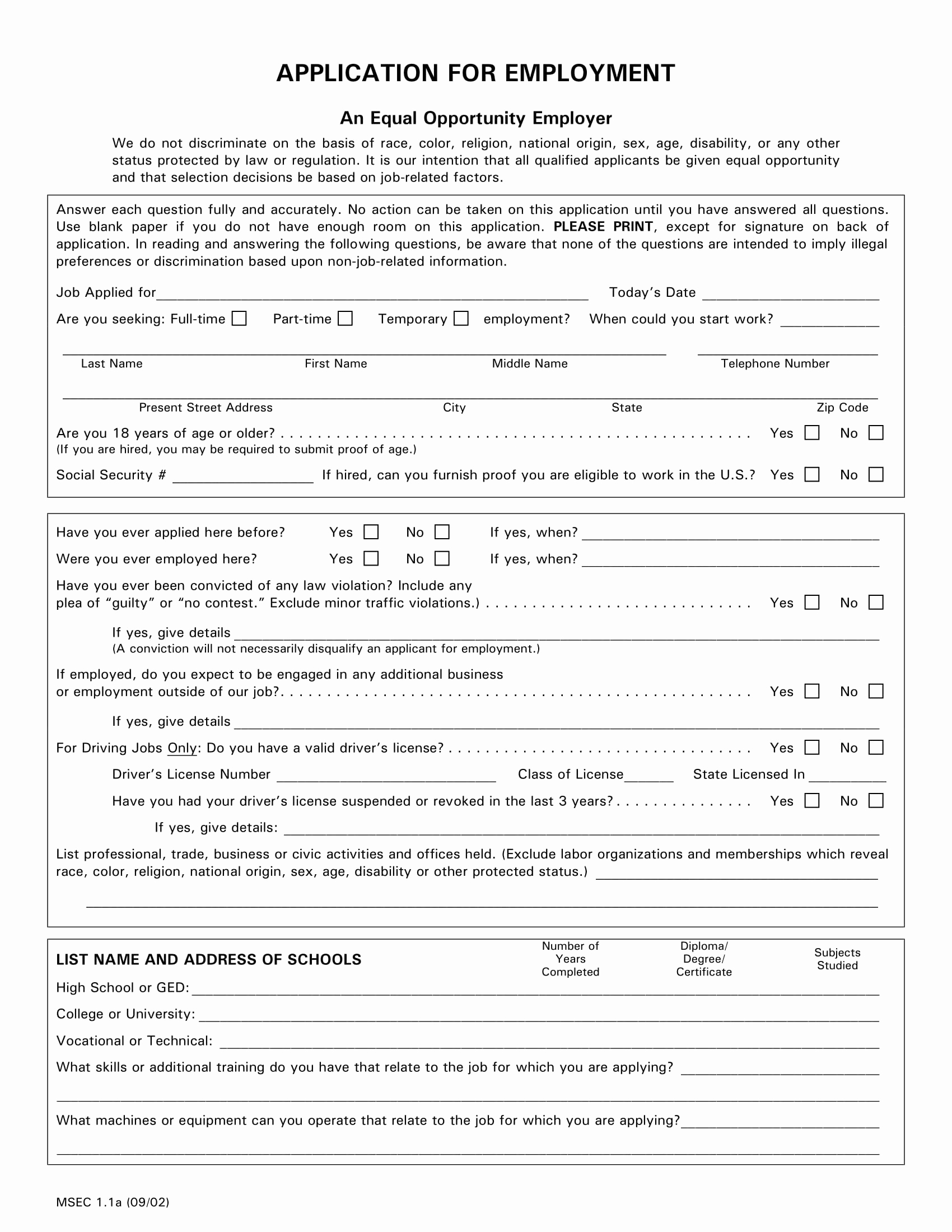 Standard Job Application form Fresh 14 Employment Application form Examples Pdf