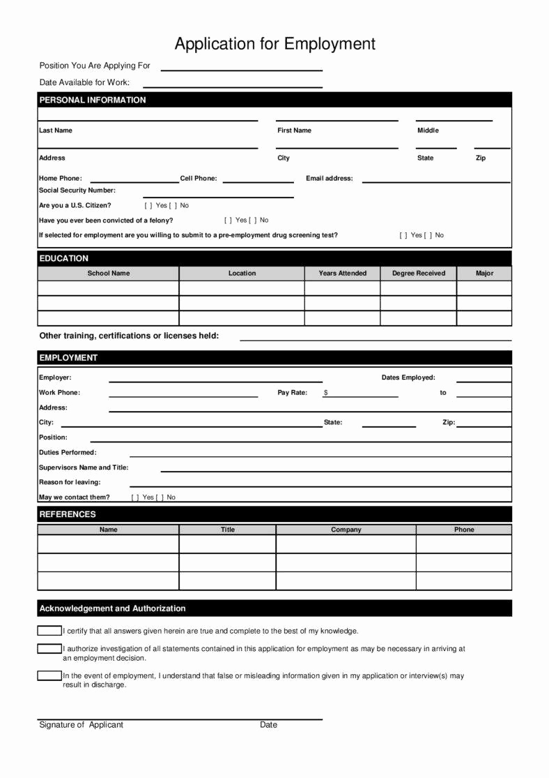 Standard Job Application form Unique 10 Employment Application form Free Samples Examples