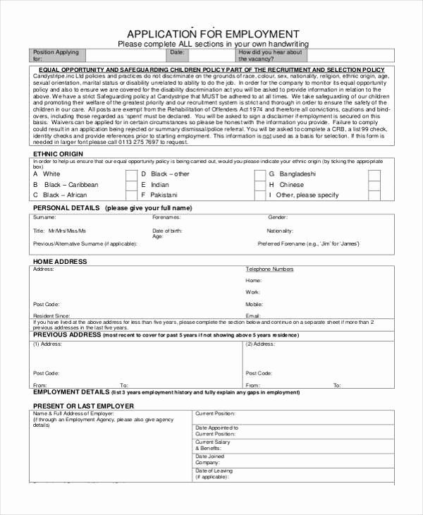 Standard Job Application format Fresh Sample Employment forms In Pdf 34 Free Documents In