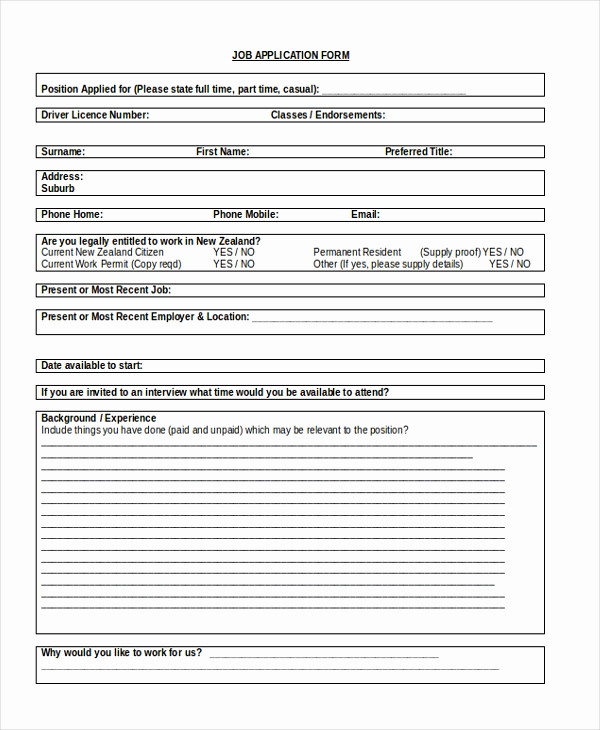 Standard Job Application format New Sample Job Application form 9 Free Documents In Pdf Doc