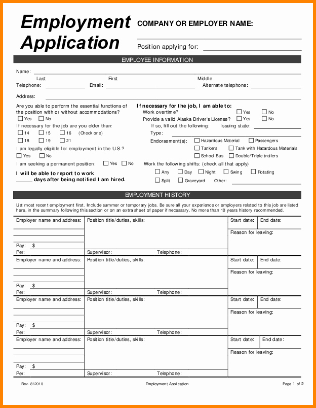 Standard Job Application forms Beautiful 12 Standard Application for Employment