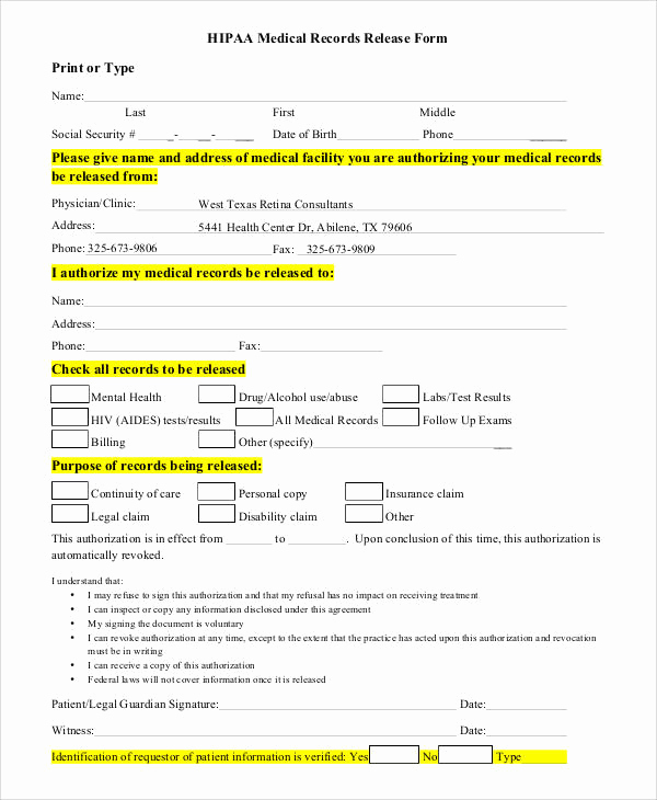 Standard Medical Records Release form Beautiful Generic Release forms