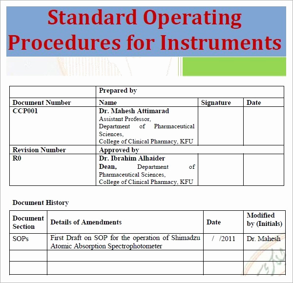 Standard Operating Procedure Sample Pdf Best Of Standard Operating Procedure Template Excel Pdf formats