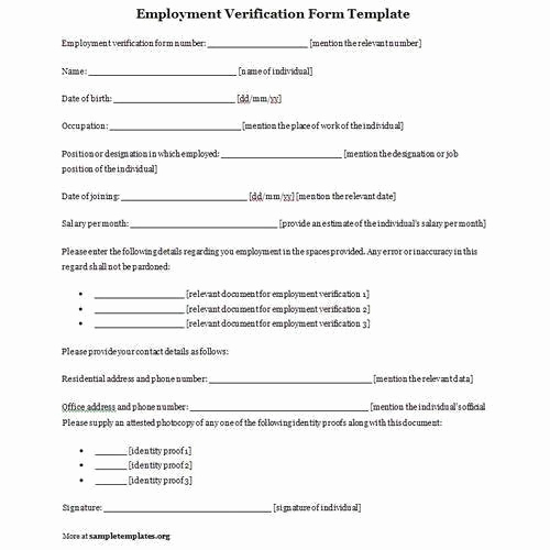 Standard Verification Of Employment form New Employment Verification forms Template Pics – Free