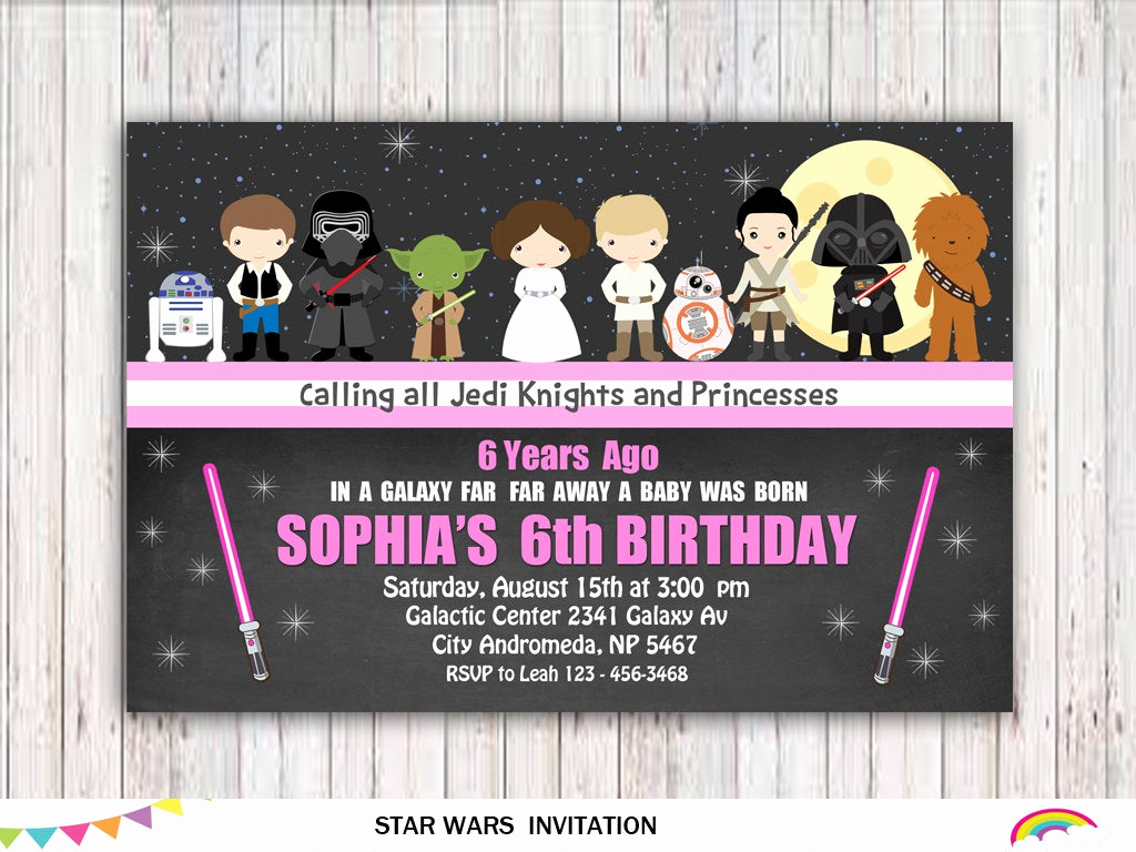 Star Wars Birthday Invitations Awesome Star Wars Girl Invitation Star Wars Invitation Pink or Purple