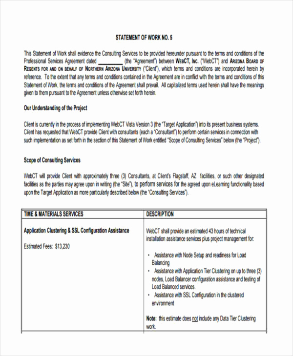 Statement Of Work Sample Awesome 32 Statement Of Work Examples &amp; Samples Pdf Word