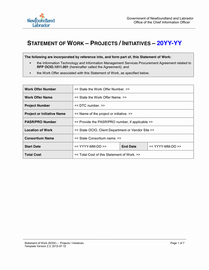 Statement Of Work Template Word Luxury Statement Of Work Template In Word and Pdf formats