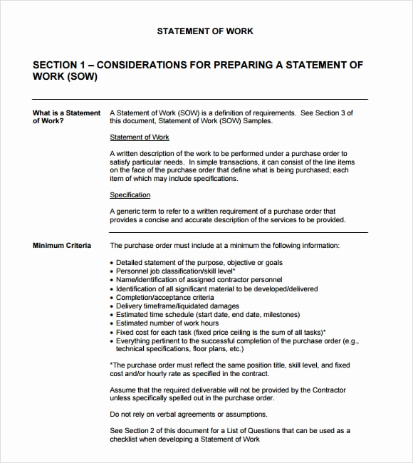 Statement Of Work Template Word Unique 3 Free Statement Of Work Templates Word Excel Sheet Pdf