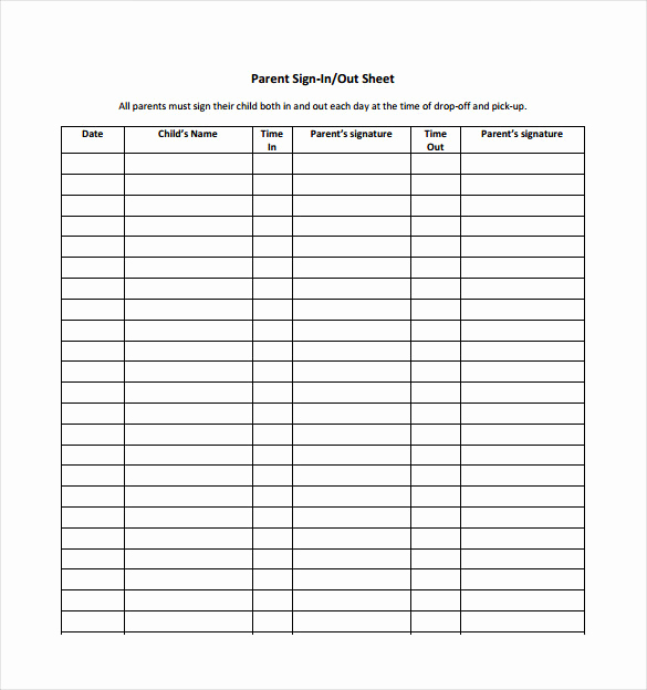 Student Sign In Sheet Elegant 16 Sign Out Sheet Templates Free Sample Example