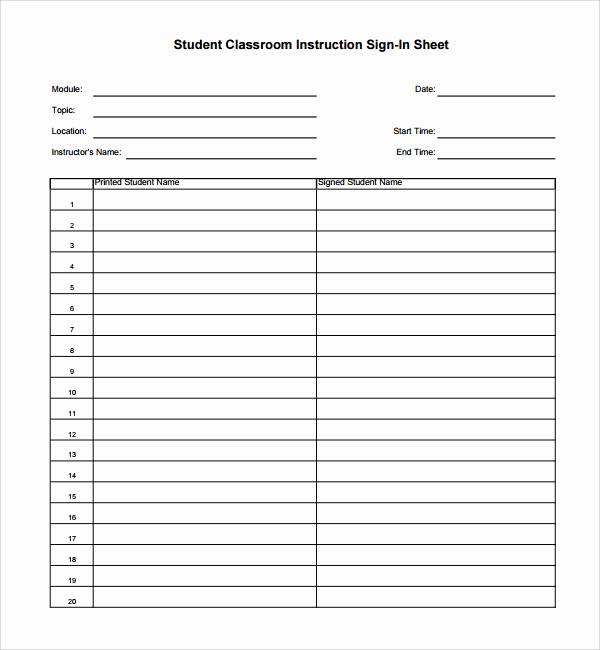 Student Sign In Sheet Fresh Sample Student Sign In Sheet 6 Free Documents Download