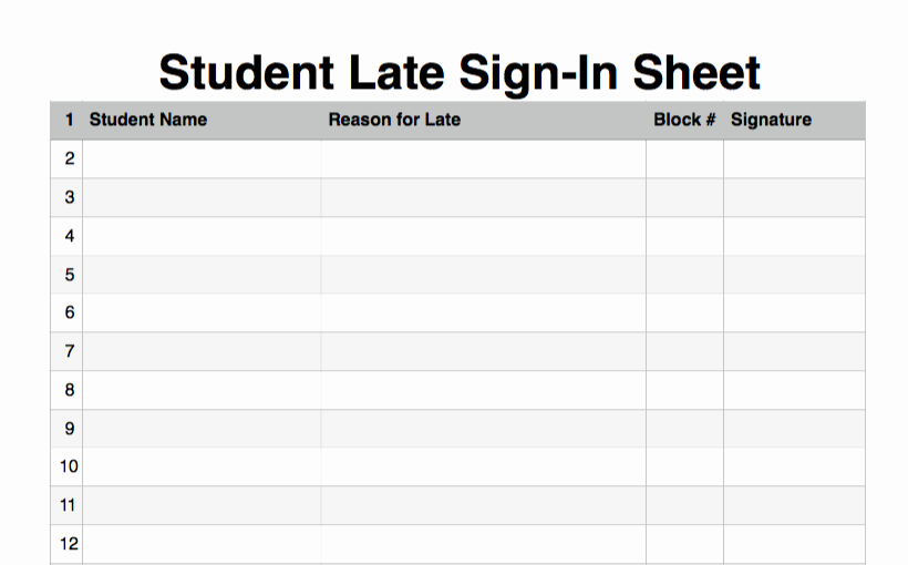 Student Sign In Sheet Inspirational Student Late Sign In Sheet