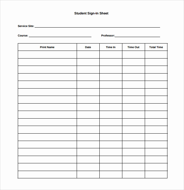 Student Sign In Sheet Lovely Sample Student Sign In Sheet 6 Free Documents Download