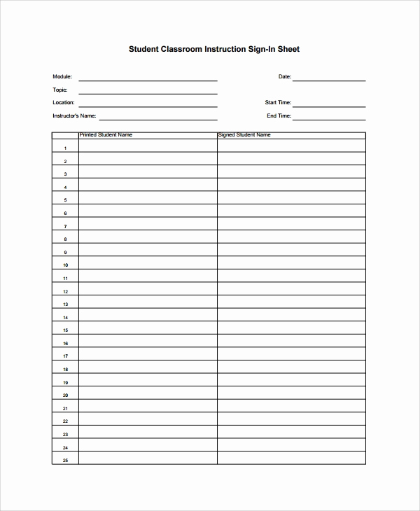 Student Sign In Sheet Unique 9 Student Sign In Sheet Templates