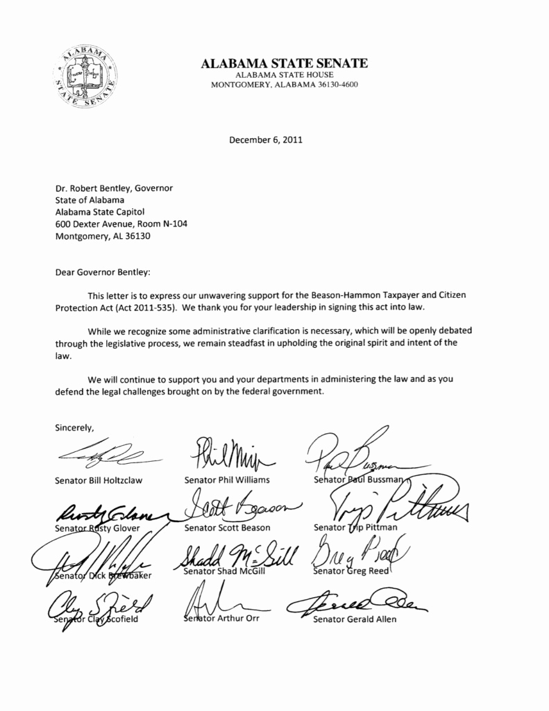 Support Letter Sample for Immigration Inspirational Senators Reiterate Support for Alabama Immigration Law