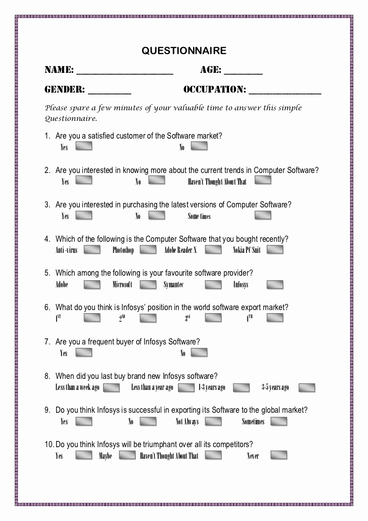 Survey Questions for Students Elegant Questionnaire for the Survey Of software Market for School