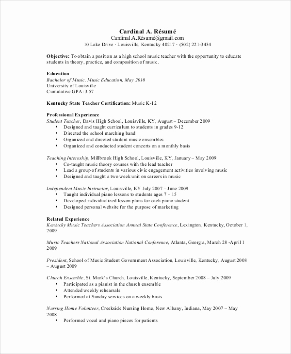 Teacher Resume Template Word Awesome Sample Teacher Resume 9 Examples In Word Pdf