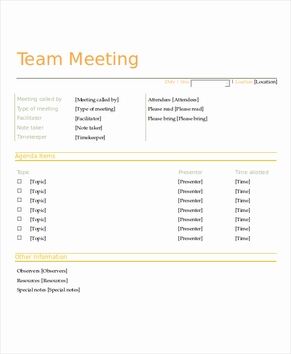 Team Meeting Agenda Template Unique 10 Meeting Agenda Samples Free Sample Example format