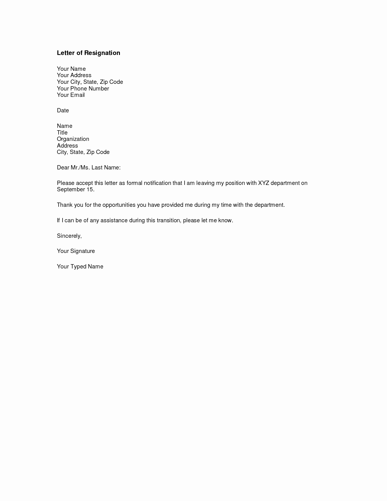 Template for Resignation Letter Awesome Free Printable Letter Of Resignation form Generic