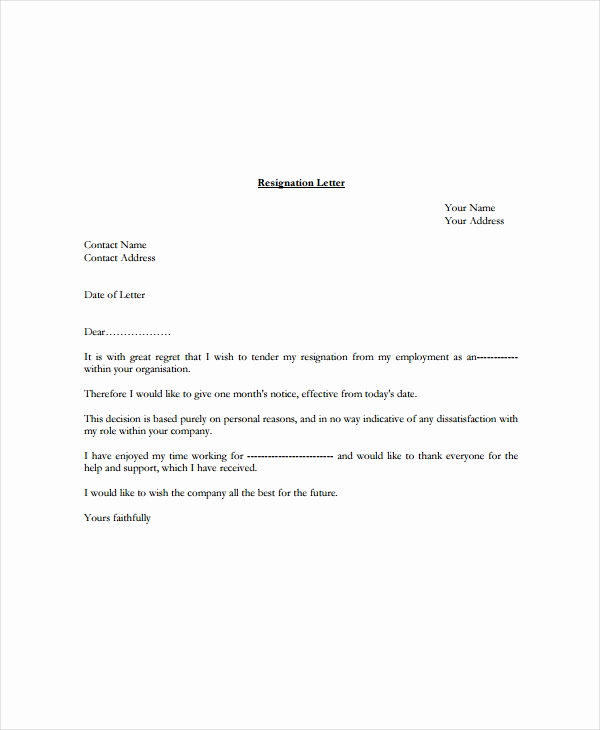 Template for Resignation Letter Luxury 9 Standard Resignation Letter Template Free Sample