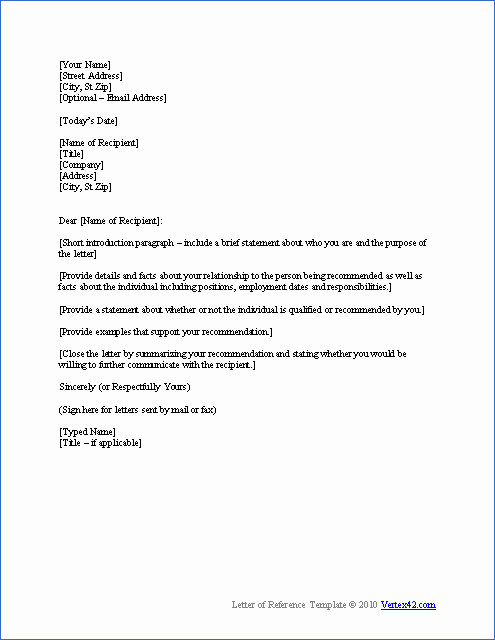 Template Letter Of Recommendation Beautiful Free Letter Of Reference Template