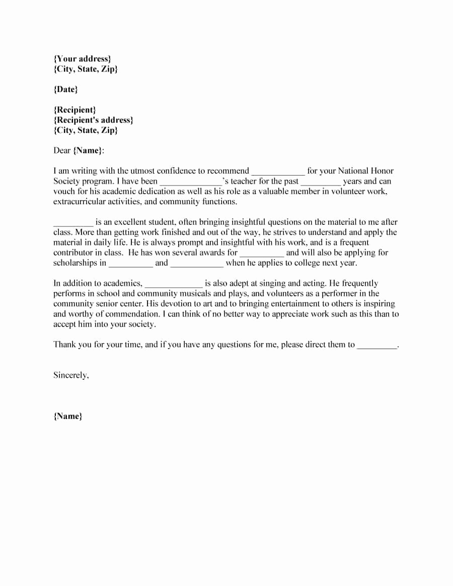 Template Letter Of Recommendation Fresh 43 Free Letter Of Re Mendation Templates &amp; Samples