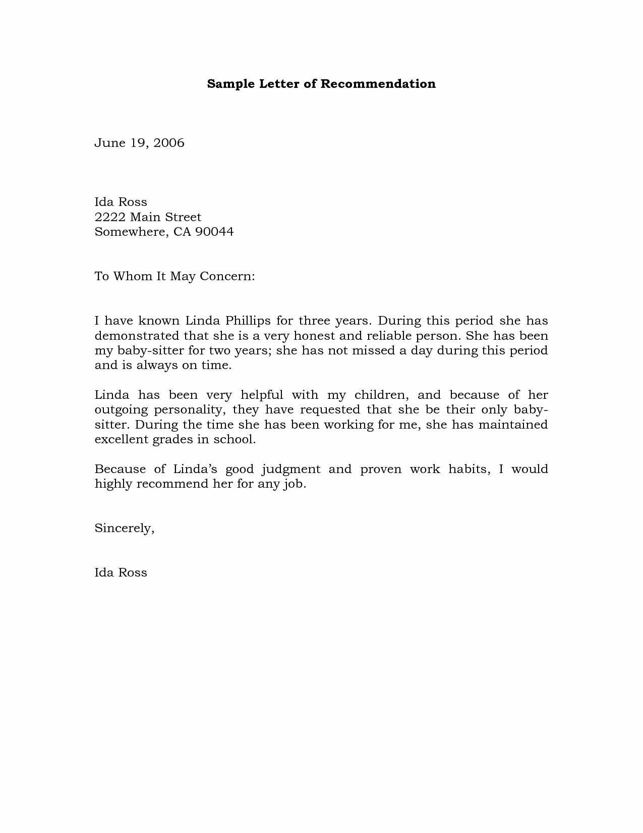 Template Letter Of Recommendation Fresh Sample Re Mendation Letter Example