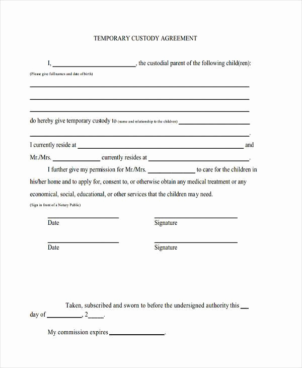 Temporary Guardianship Agreement form Inspirational Sample Custody Agreement forms 8 Free Documents In Word