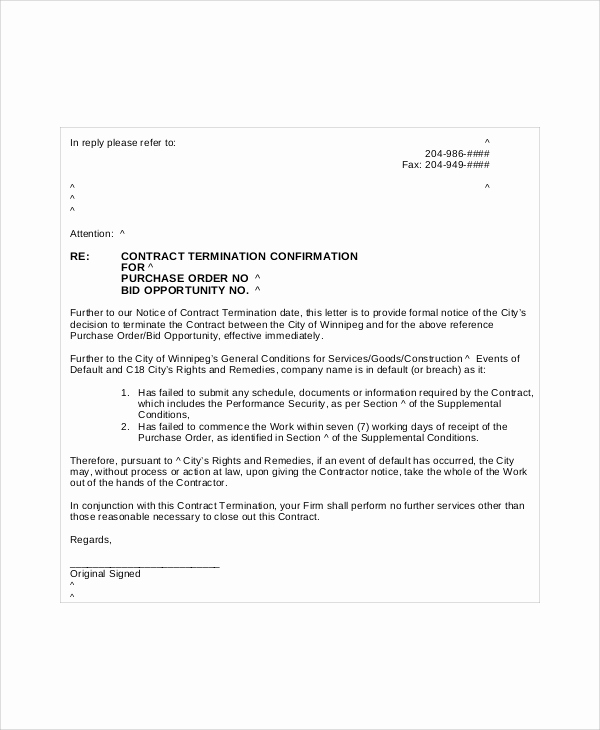 Termination Of Contract Letter New 7 Sample Job Termination Letters