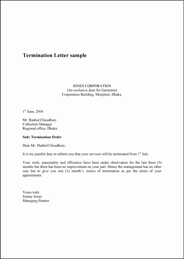 Termination Of Employment Letter Elegant Termination Letter