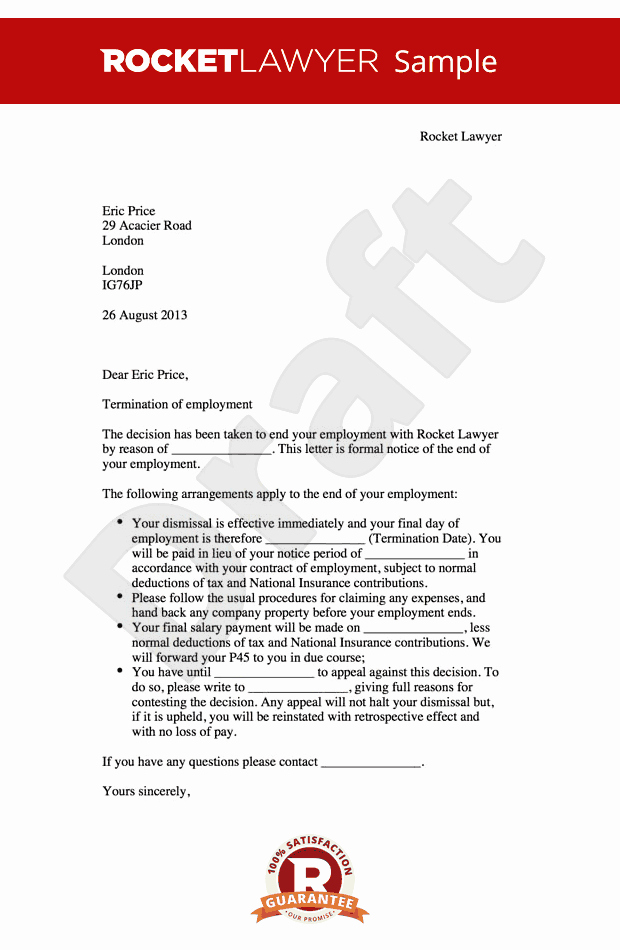 Termination Of Employment Letter New Termination Of Employment Letter Create A Dismissal