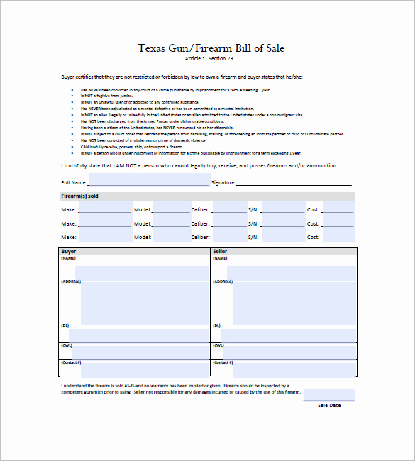 Texas Firearm Bill Of Sale Best Of Gun Bill Of Sale Template – 10 Free Word Excel Pdf