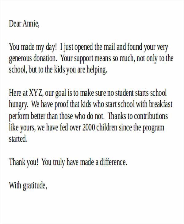 Thank You for Donation Letter Best Of Sample Donation Letter
