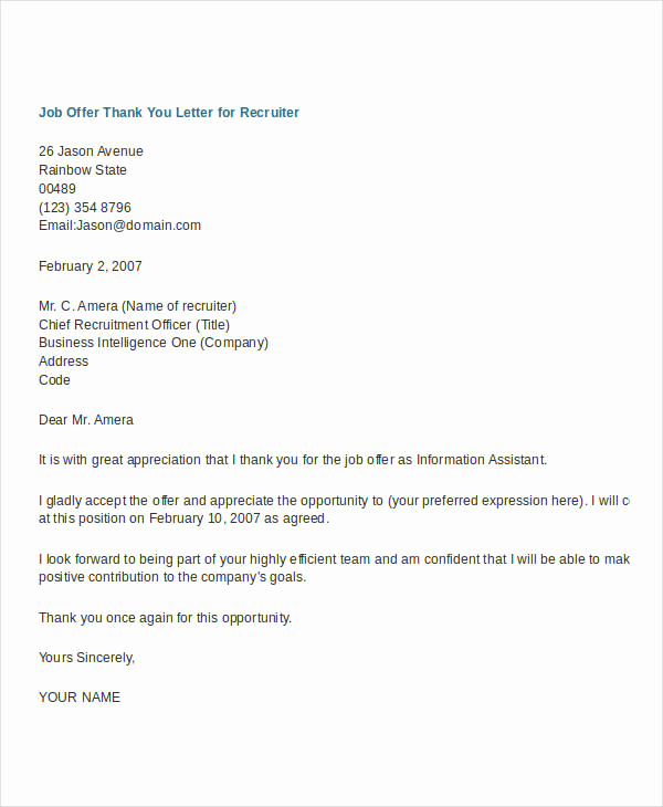 Thank You for Job Offer New Sample Thank You Letter for Opportunity to Bid