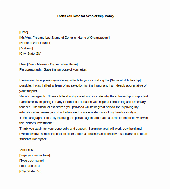 Thank You for Scholarship Lovely Thank You Note for Scholarship – 8 Free Word Excel Pdf