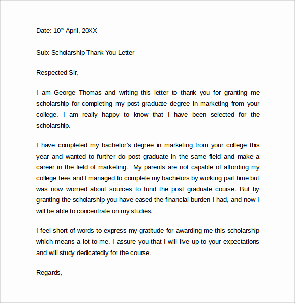 Thank You for Scholarship Luxury Sample Thank You Letter for Scholarship 9 Download Free