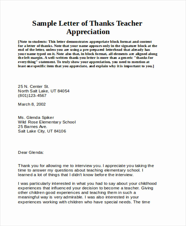 Thank You Letter for Teacher Unique 74 Thank You Letter Examples Doc Pdf