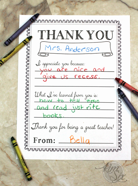 Thank You Letter for Teacher Unique Printable Teacher Thank You Note