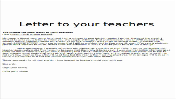teacher thank you letter
