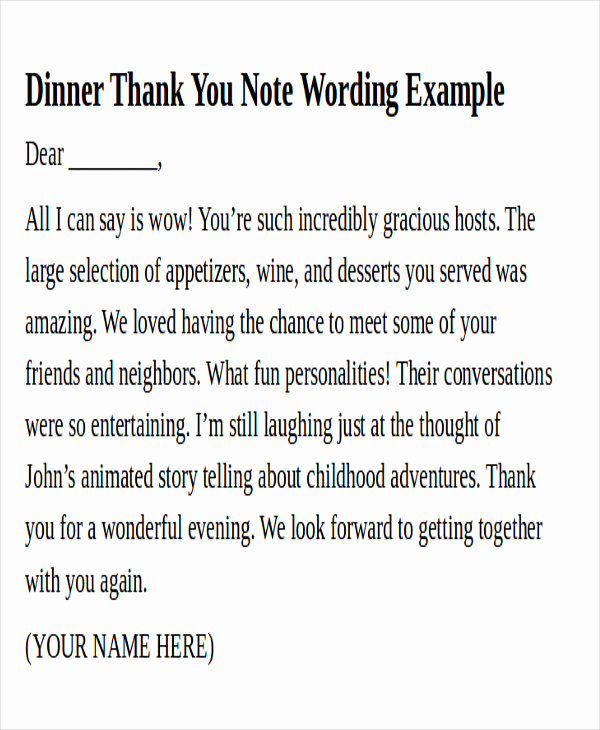 Thank You Note for Dinner Lovely Sample Work Thank You Notes 6 Examples In Word Pdf