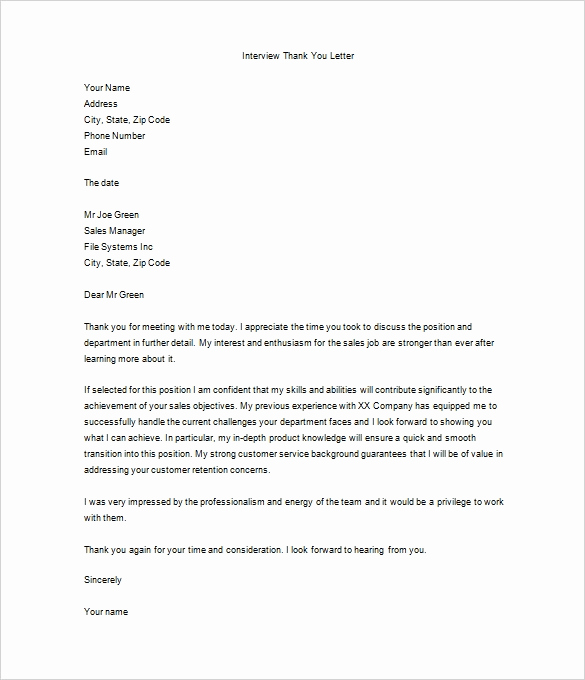 Thank You Note Sample New 12 Thank You Letter after Job Interview Doc Pdf