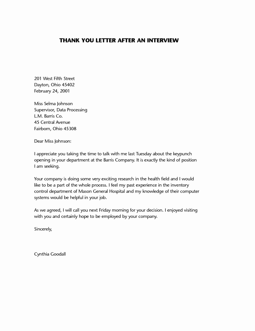 Thank You Note Sample New Sample Thank You Letter after Interview
