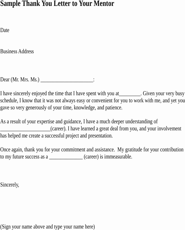 Thank You Note to Mentor Awesome Download Sample Thank You Letter to Your Mentor for Free