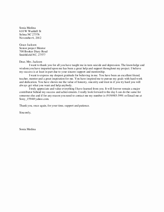 Thank You Note to Mentor Best Of Mentor Thank You Letter