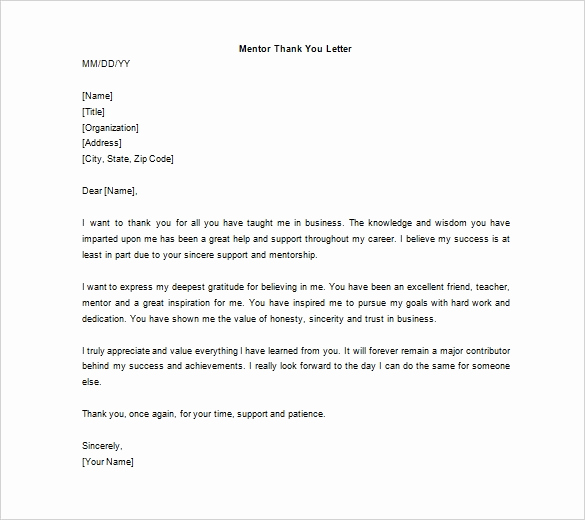Thank You Note to Mentor Fresh Thank You Letter to Mentor – 9 Free Sample Example