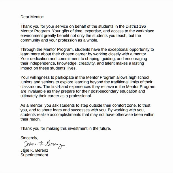 Thank You Note to Mentor New Sample Thank You Letter to Mentor 11 Download Free